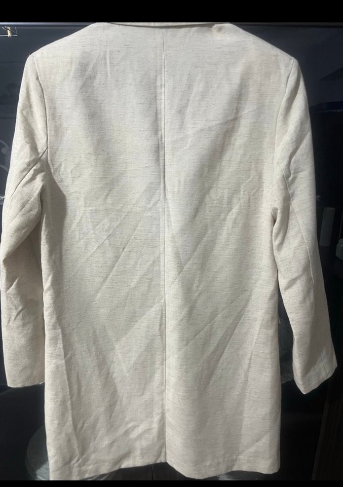 Bej Keten Düğmeli Kadın Blazer Ceket - Görsel 2