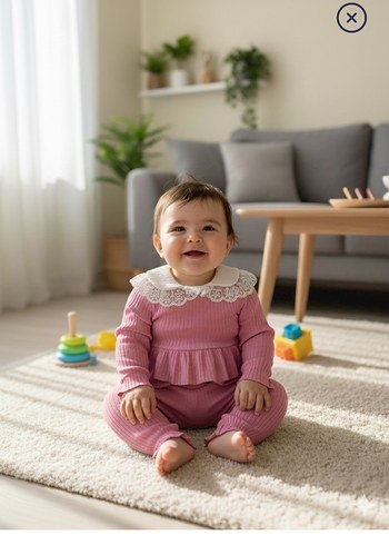 Dantel Yakalı Pembe Bebek Kız Takımı