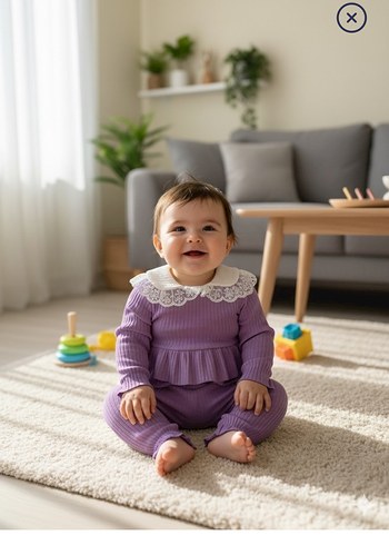 Dantel Yakalı Uzun Kollu Mor Bebek Takımı