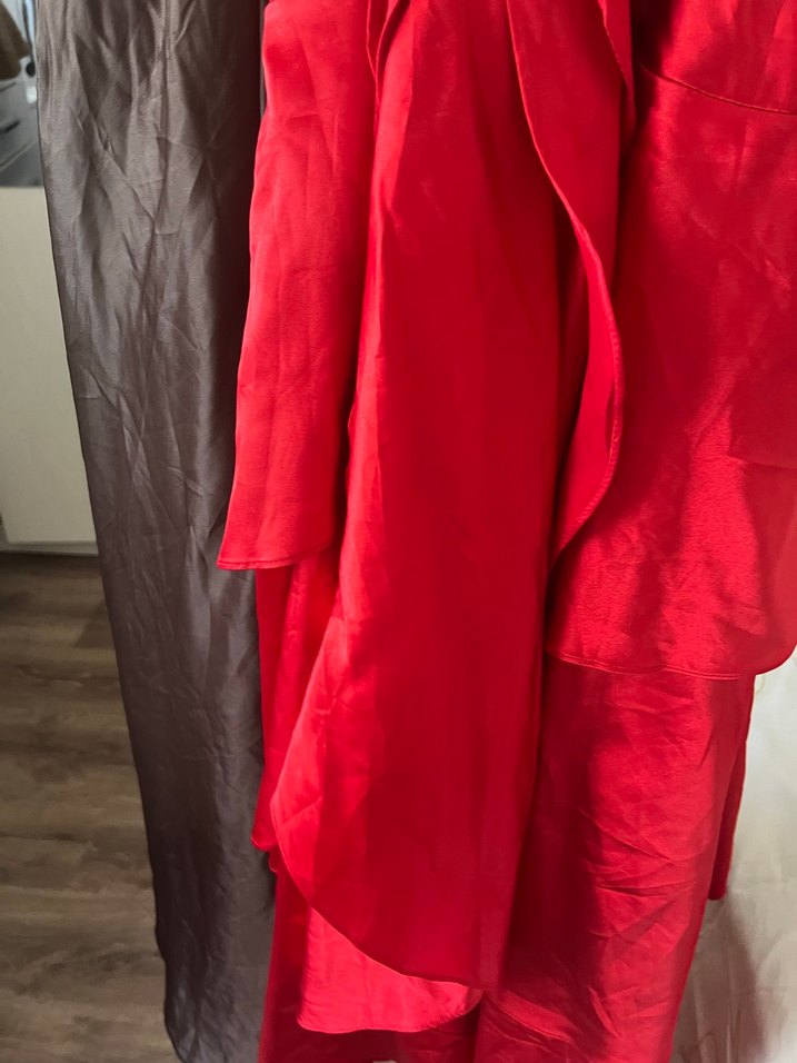 Kahverengi Drapeli Straplez Uzun Elbise - Görsel 4