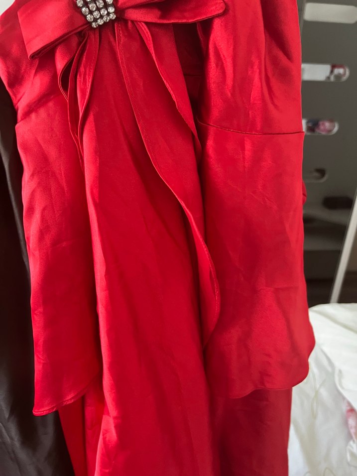 Kahverengi Drapeli Straplez Uzun Elbise - Görsel 5