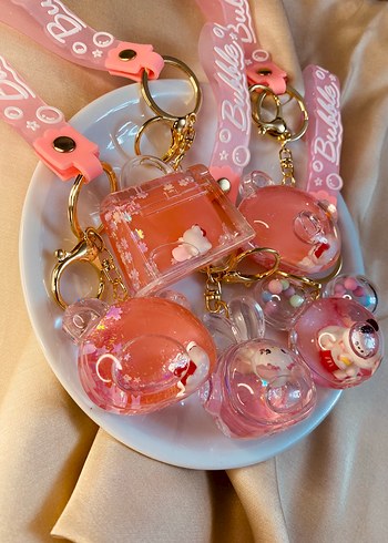 Hello Kitty Renkli Boncuklu Pembe Kadın Anahtarlık set