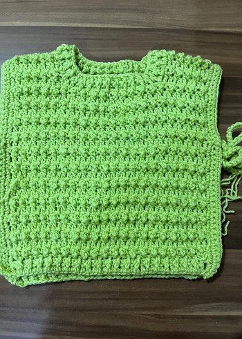 Kız Çocuk Örgü Bohem Kolsuz Panço fıstık yeşili yeni - Görsel 4