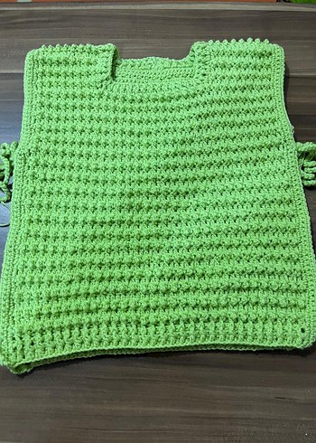 Kız Çocuk Örgü Bohem Kolsuz Panço fıstık yeşili yeni - Görsel 6