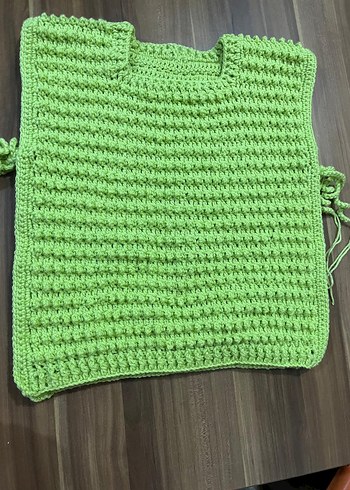 Kız Çocuk Örgü Bohem Kolsuz Panço fıstık yeşili yeni - Görsel 5