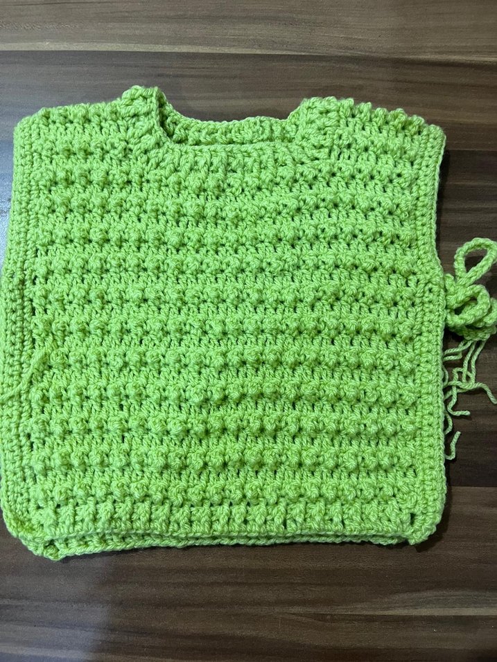 Kız Çocuk Örgü Bohem Kolsuz Panço fıstık yeşili yeni - Görsel 4