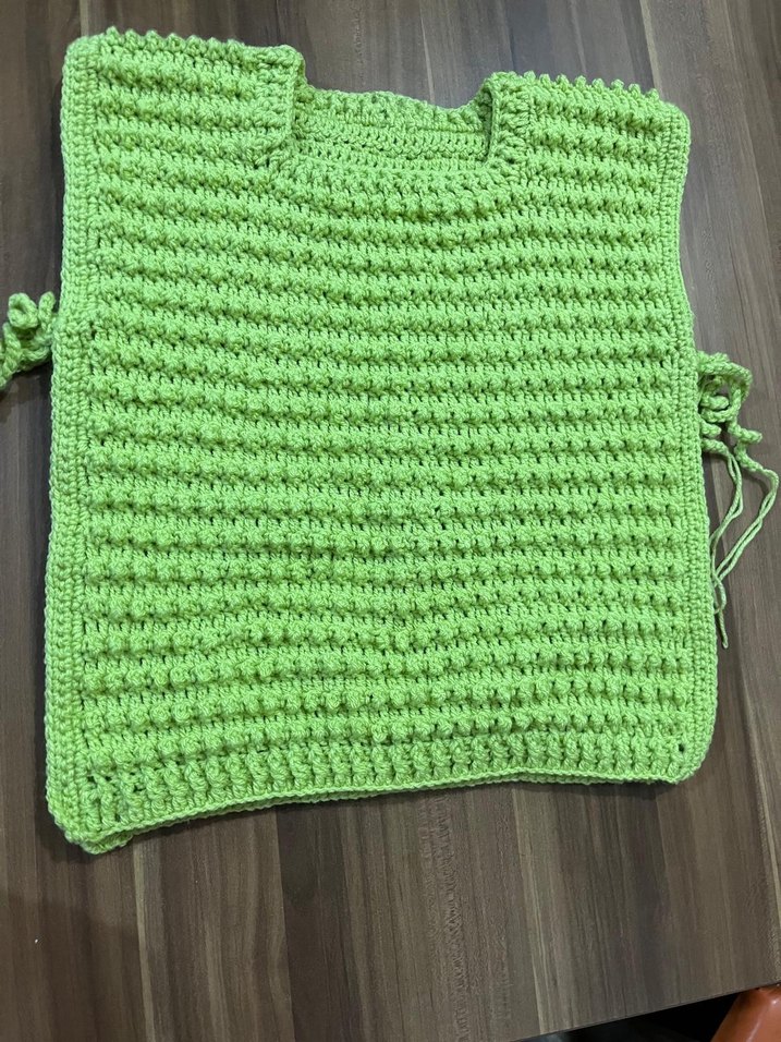 Kız Çocuk Örgü Bohem Kolsuz Panço fıstık yeşili yeni - Görsel 5