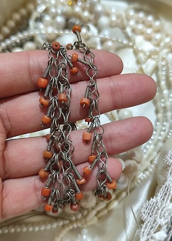 vintage gümüş kolye gerçek Mercan - Görsel 2