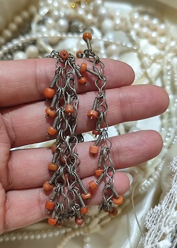 vintage gümüş kolye gerçek Mercan - Görsel 5