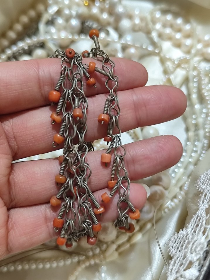 vintage gümüş kolye gerçek Mercan - Görsel 2