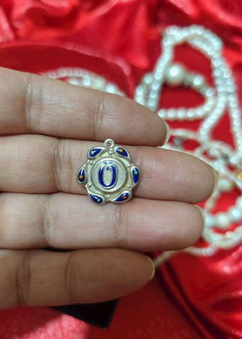 vintage 925 ayar gümüş kolye ucu mineli - Görsel 2