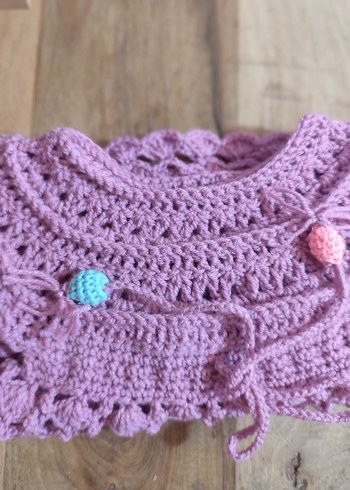 Kız Çocuk Dantelli Örgü Yelek el işi yeni - Görsel 4