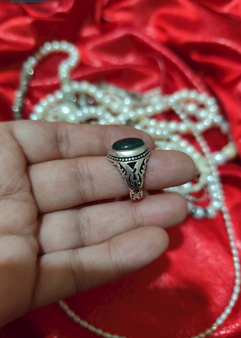 vintage gümüş yeşim taşlı erkek yüzüğü - Görsel 2