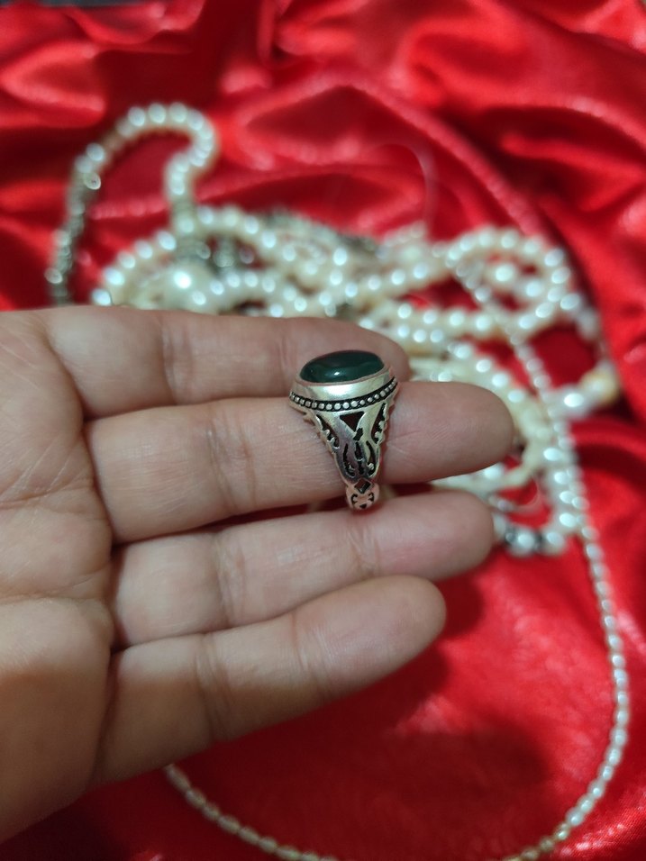 vintage gümüş yeşim taşlı erkek yüzüğü - Görsel 2