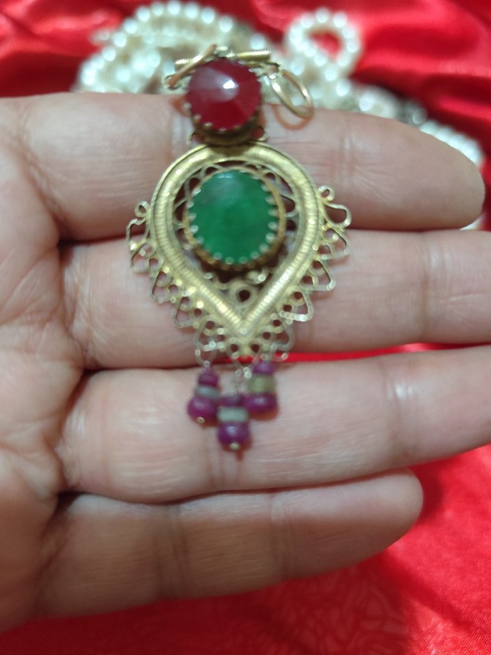vintage Yakut Zümrüt ametist taşlı kolye - Görsel 2