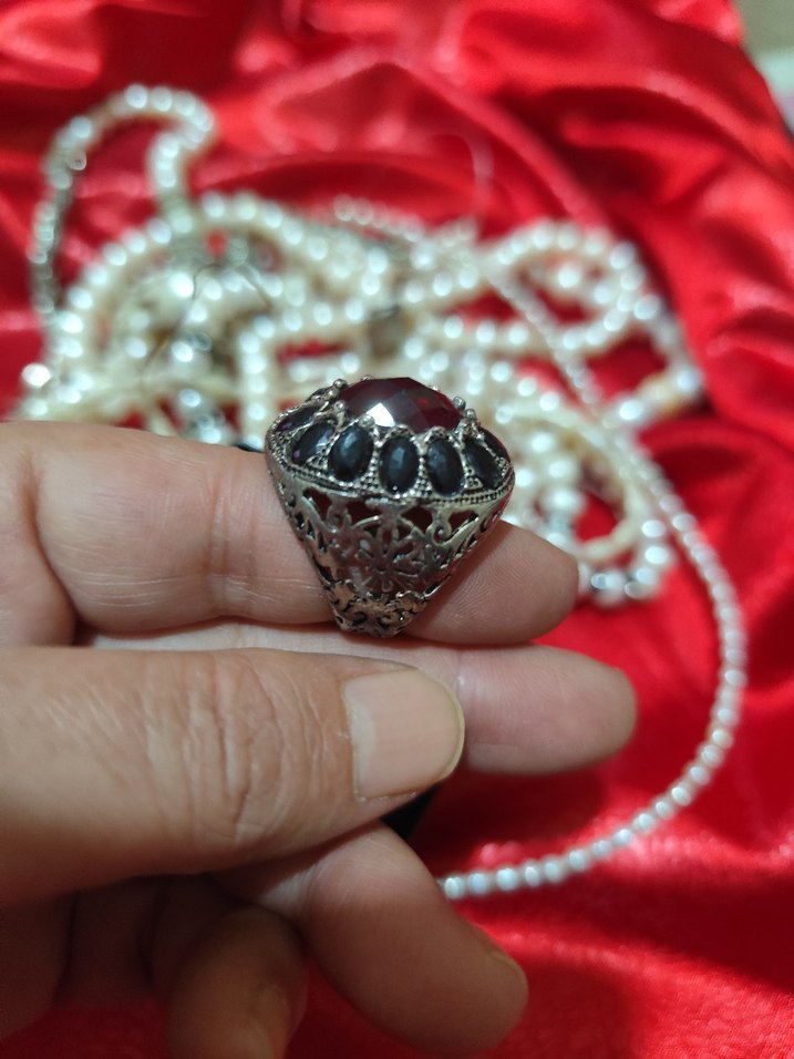 vintage gümüş Yakut ve safir taşlı erkek - Görsel 2