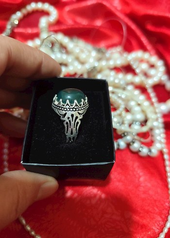 vintage gümüş yeşim taşlı erkek yüzüğü - Görsel 2