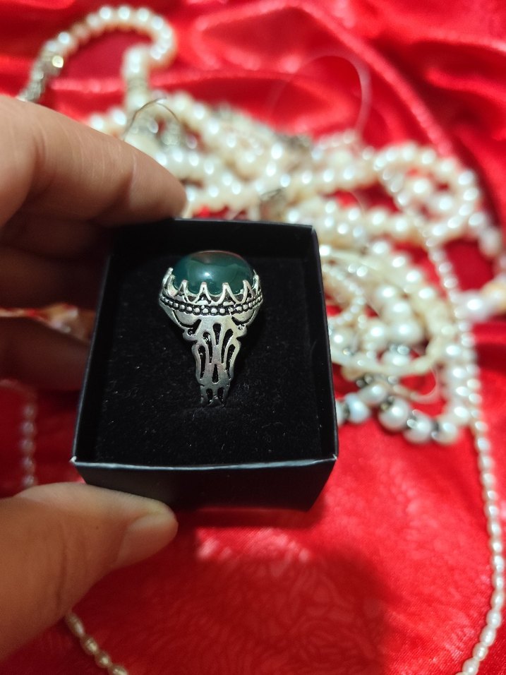 vintage gümüş yeşim taşlı erkek yüzüğü - Görsel 2