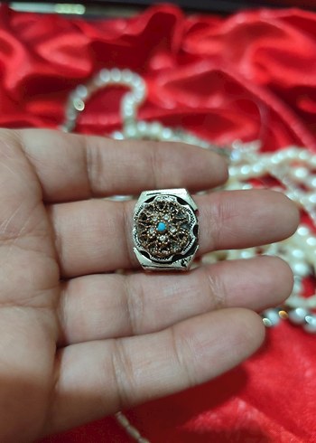 vintage 925 ayar Firuze taşlı erkek yüzüğü - Görsel 2