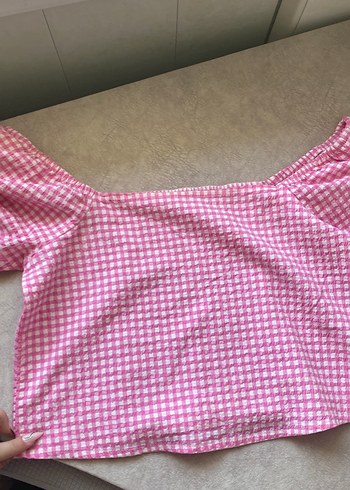 xs Beden Pötikareli pembe omzu açık üst