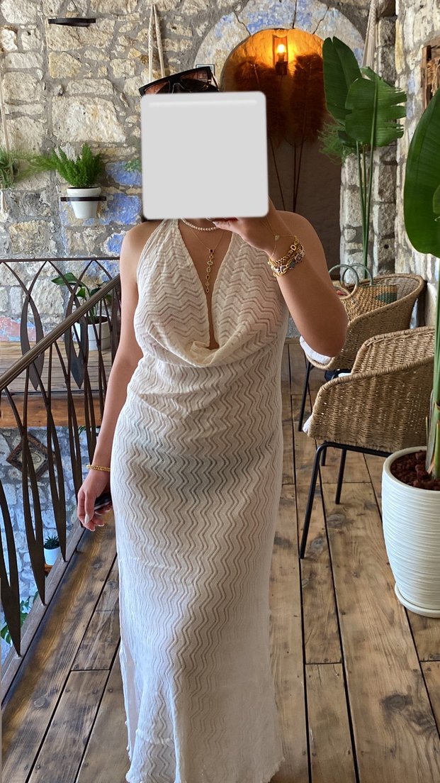 Beyaz Uzun Bohem Pareo - Görsel 3