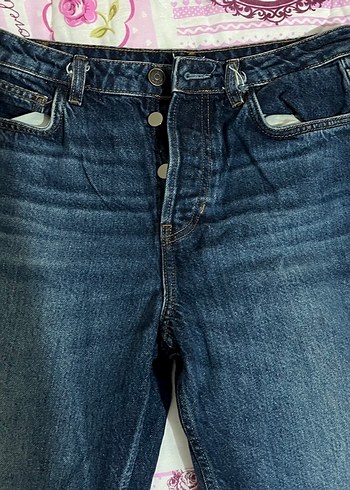 Kadın Lacivert Düğmeli Bol Kesim Midi Kot Pantolon - Görsel 2