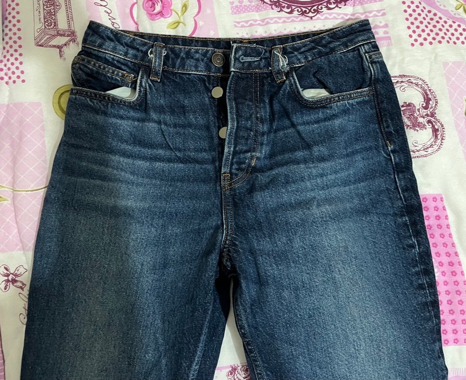 Kadın Lacivert Düğmeli Bol Kesim Midi Kot Pantolon - Görsel 2