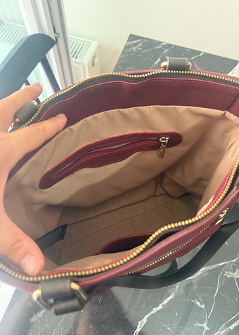 Pierre Cardin Bordo Parlak Fermuarlı Kadın Çantası