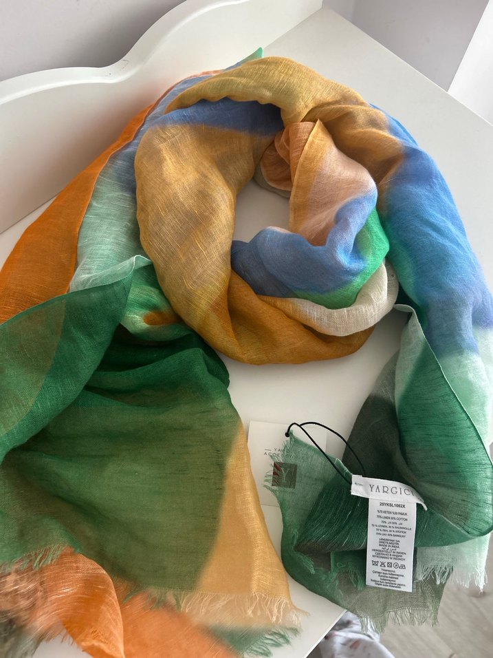 Yargıcı Keten Dokulu Renkli Şal - Görsel 3