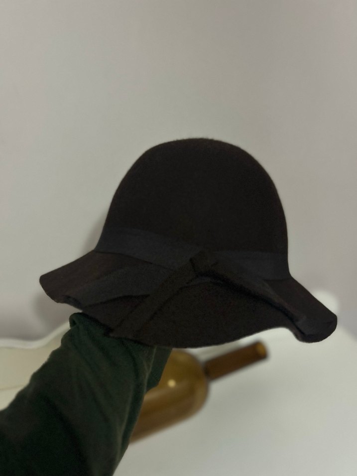 Fiyonklu Acı Kahve%100  Yün Kadın Şapka - Görsel 2