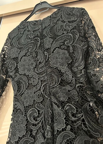 Koton Dantel Detaylı Siyah Uzun Kollu Elbise - Görsel 6