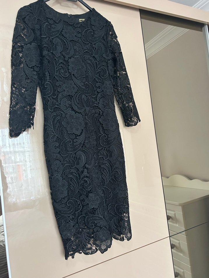 Koton Dantel Detaylı Siyah Uzun Kollu Elbise - Görsel 2