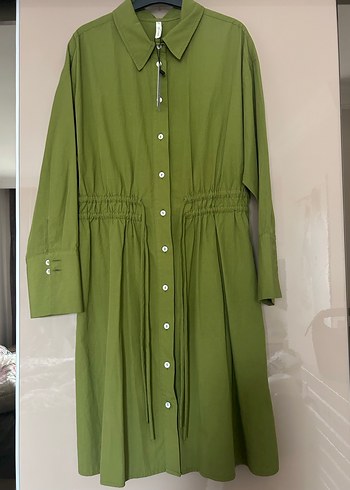 Yargıcı Pamuklu Yeşil Gömlek Elbise - Görsel 6