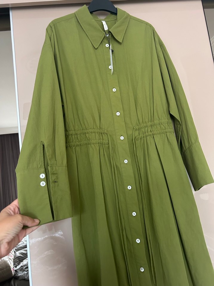 Yargıcı Pamuklu Yeşil Gömlek Elbise - Görsel 5
