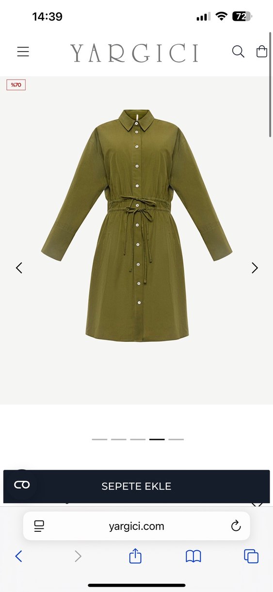 Yargıcı Pamuklu Yeşil Gömlek Elbise - Görsel 3