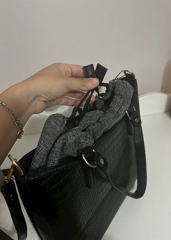 Siyah Krokodil Desenli Kadın Çanta - Görsel 5