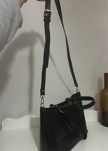 Siyah Krokodil Desenli Kadın Çanta - Görsel 6