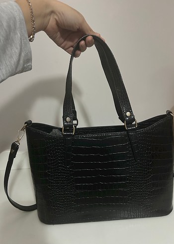 Siyah Krokodil Desenli Kadın Çanta - Görsel 2