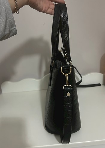 Siyah Krokodil Desenli Kadın Çanta - Görsel 3