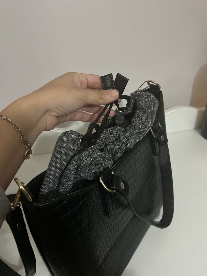 Siyah Krokodil Desenli Kadın Çanta - Görsel 5