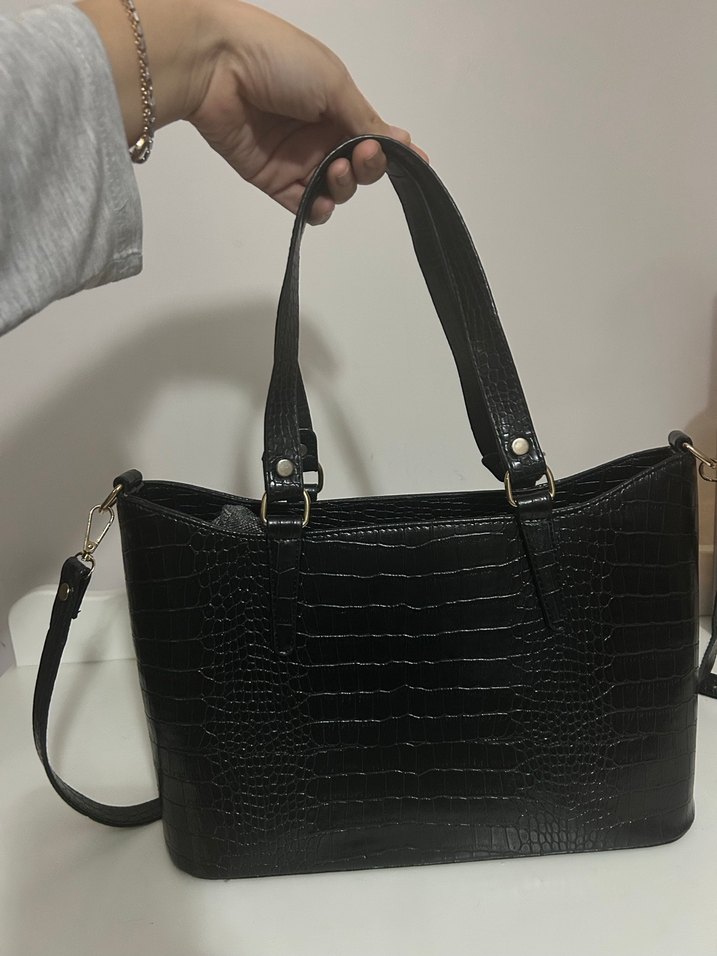 Siyah Krokodil Desenli Kadın Çanta - Görsel 2