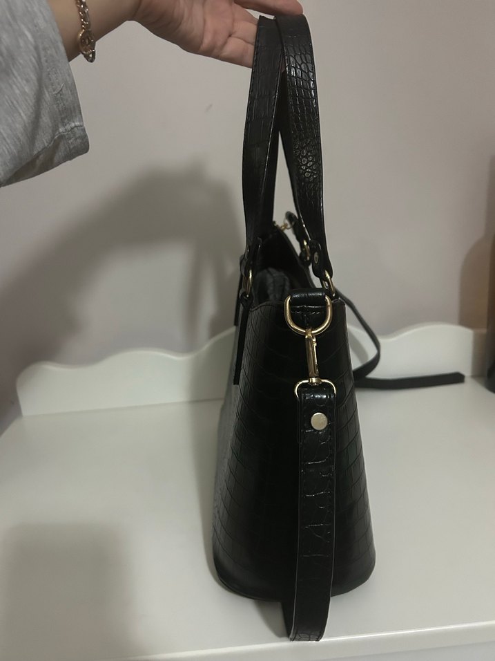 Siyah Krokodil Desenli Kadın Çanta - Görsel 3