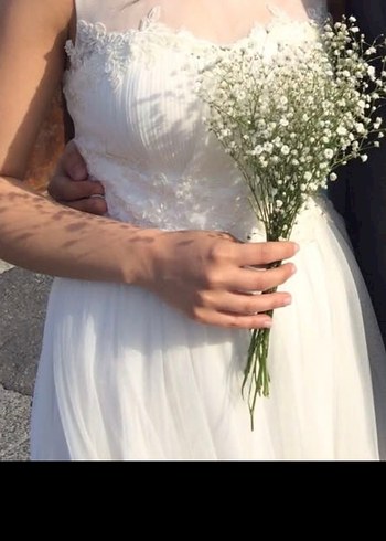 Askılı Straplez Tül Detaylı Beyaz Nikah Elbisesi - Görsel 2