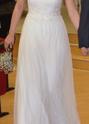 Askılı Straplez Tül Detaylı Beyaz Nikah Elbisesi - Görsel 5