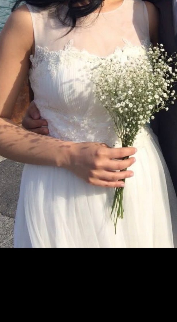 Askılı Straplez Tül Detaylı Beyaz Nikah Elbisesi - Görsel 2