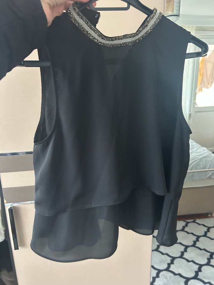 Zara  Drapeli V Yaka Kolsuz Bluz - Görsel 4