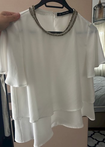 Zara Beyaz Drapeli Kadın Bluz - Görsel 2