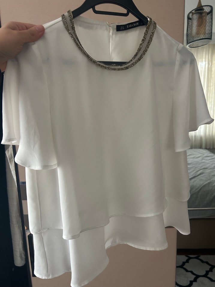 Zara Beyaz Drapeli Kadın Bluz - Görsel 2