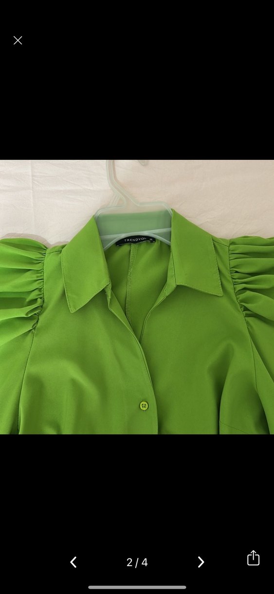 Düğmeli Yeşil Mini Kadın Gömlek - Görsel 2