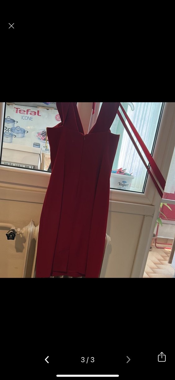 Bordo V Yaka Drapeli Uzun Abiye Elbise - Görsel 3